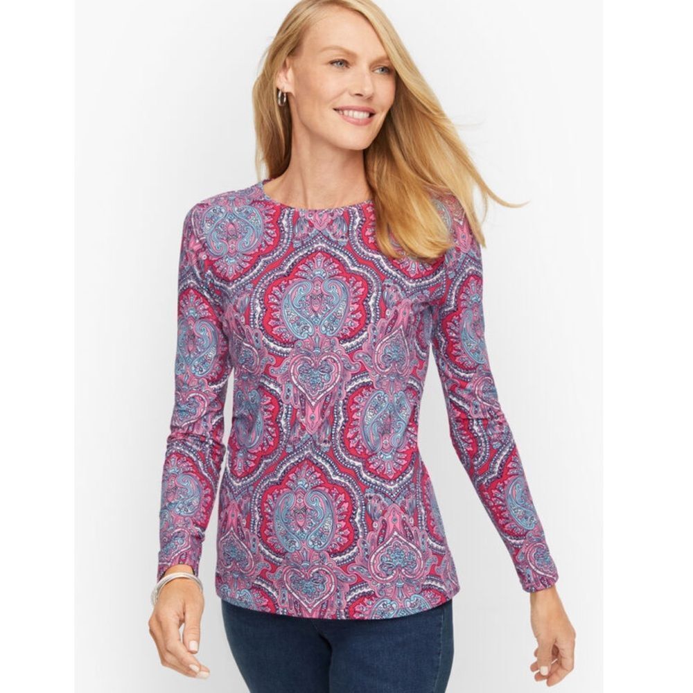 Talbots Classic Cotton Crewneck Tee in Mod Paisley Size XLP