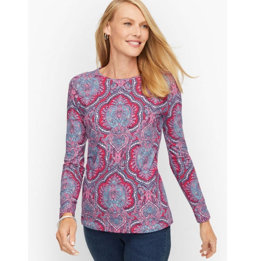 Talbots Classic Cotton Crewneck Tee in Mod Paisley Size XLP