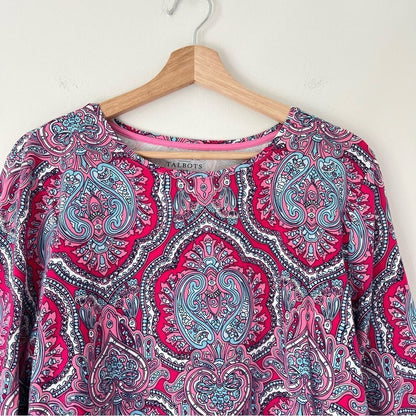Talbots Classic Cotton Crewneck Tee in Mod Paisley Size XLP