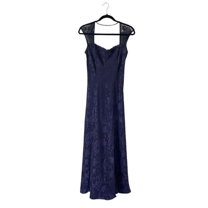 Vintage Gold Label Victoria’s Secret Navy Jacquard Satin Maxi Dress Goth Fairy M