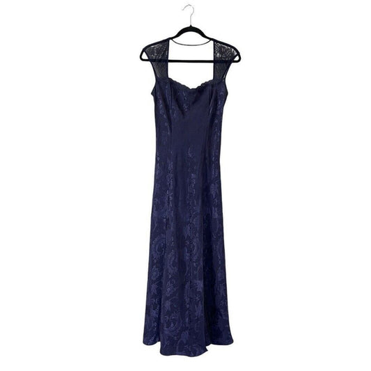 Vintage Gold Label Victoria’s Secret Navy Jacquard Satin Maxi Dress Goth Fairy M