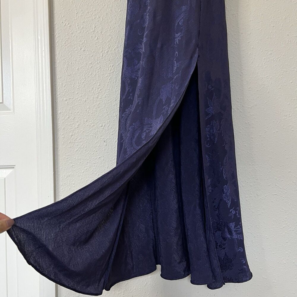 Vintage Gold Label Victoria’s Secret Navy Jacquard Satin Maxi Dress Goth Fairy M