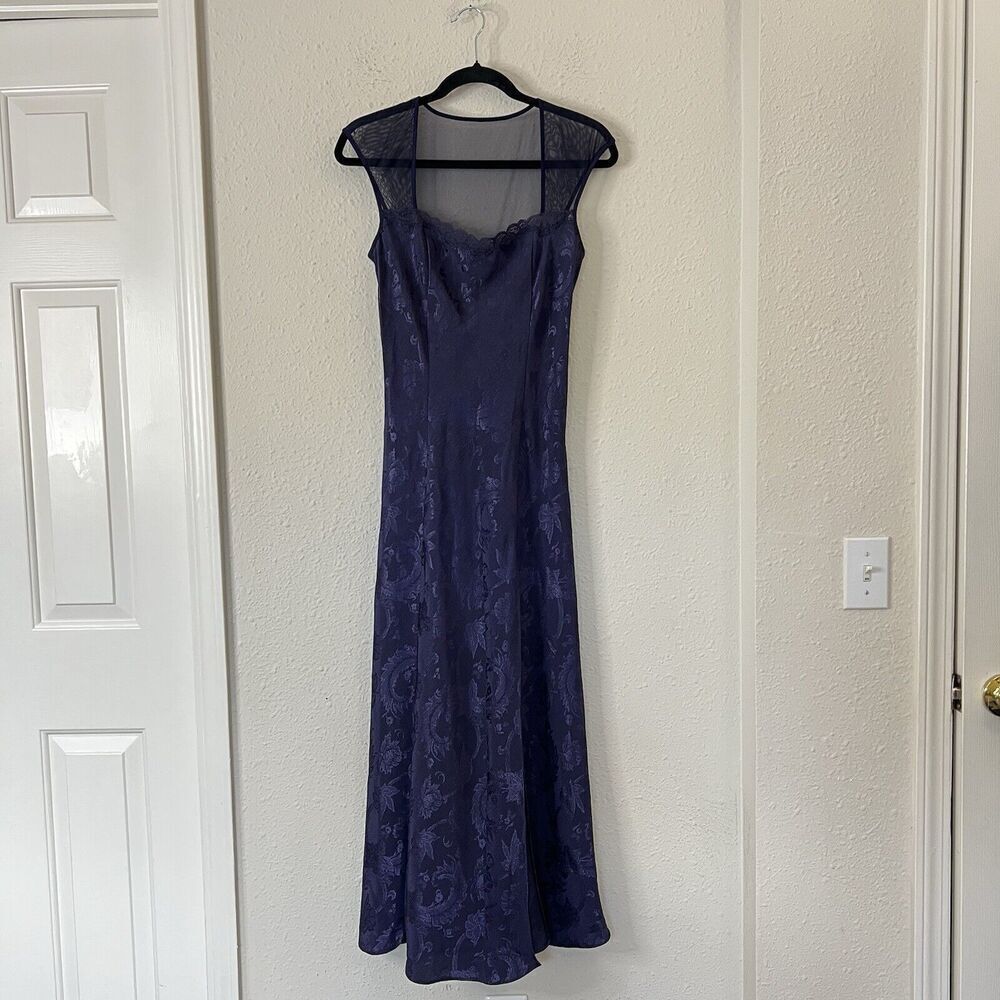 Vintage Gold Label Victoria’s Secret Navy Jacquard Satin Maxi Dress Goth Fairy M