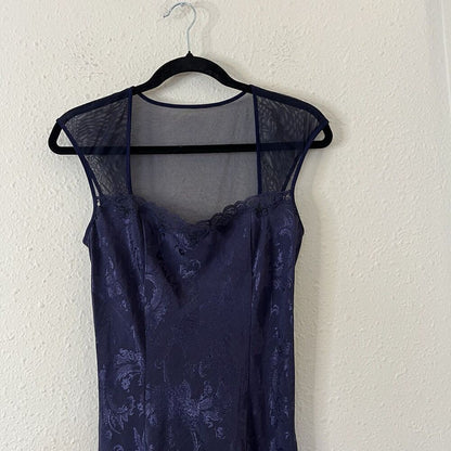 Vintage Gold Label Victoria’s Secret Navy Jacquard Satin Maxi Dress Goth Fairy M