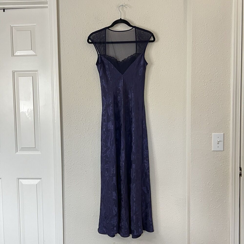 Vintage Gold Label Victoria’s Secret Navy Jacquard Satin Maxi Dress Goth Fairy M