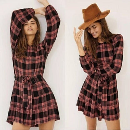 Anthropologie Cloth & Stone Daia Plaid Mini Dress Size Large (Missing Belt)