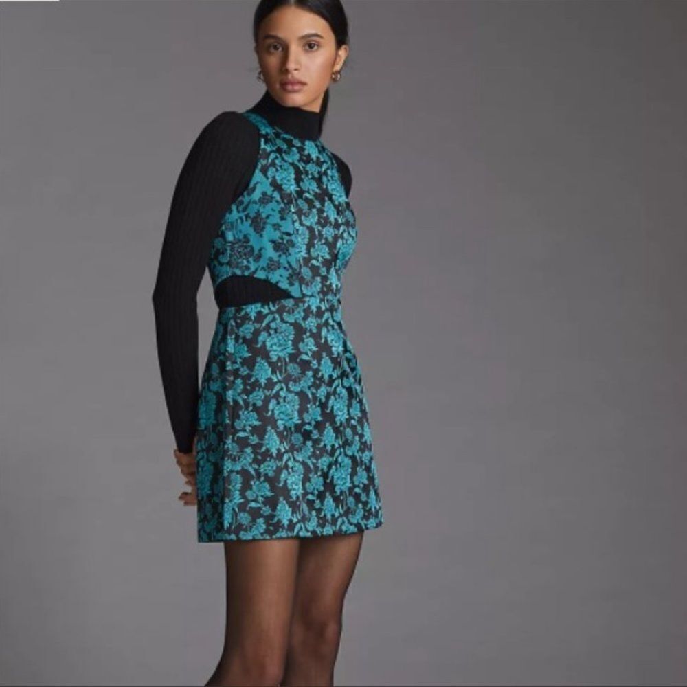 Anthropologie Hutch Floral Jacquard Cut-Out Mini Dress NEW Size 10