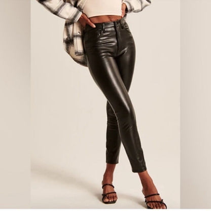 Abercrombie & Fitch Curve Love High Rise Skinny Vegan Leather Pants NEW Black 35