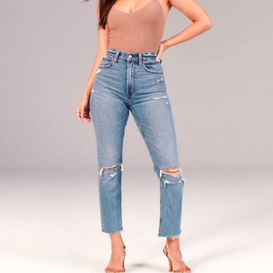 Abercrombie & Fitch The Ankle Straight Ultra High Rise Distressed Jeans Size 26