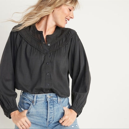 Old Navy Oversized Crochet Pom-Pom Dolman-Sleeve Blouse Size XL
