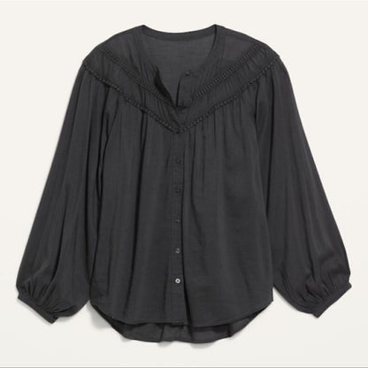 Old Navy Oversized Crochet Pom-Pom Dolman-Sleeve Blouse Size XL