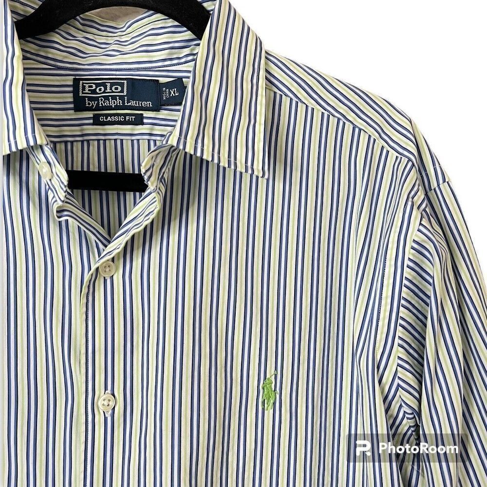 Polo Ralph Lauren GREEN/BLUE/WHITE STRIPED Classic Fit  Button Down Shirts
