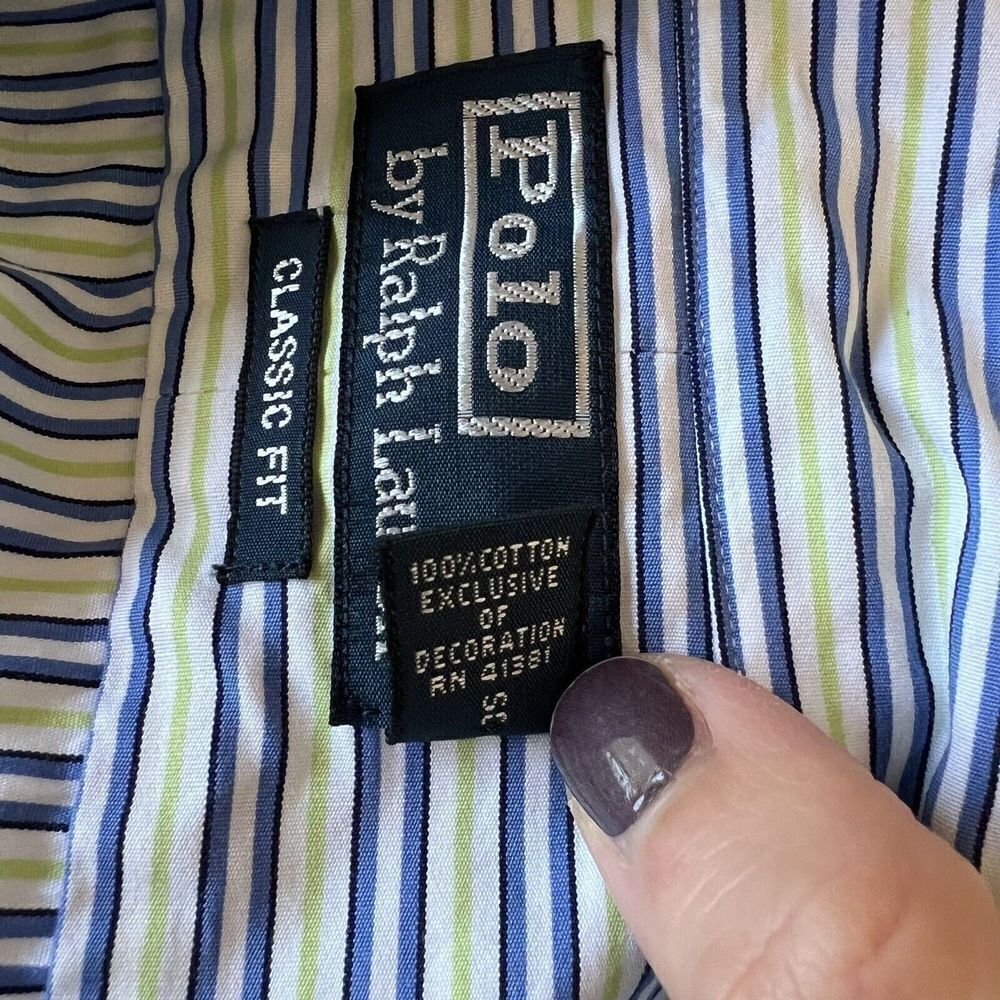 Polo Ralph Lauren GREEN/BLUE/WHITE STRIPED Classic Fit  Button Down Shirts