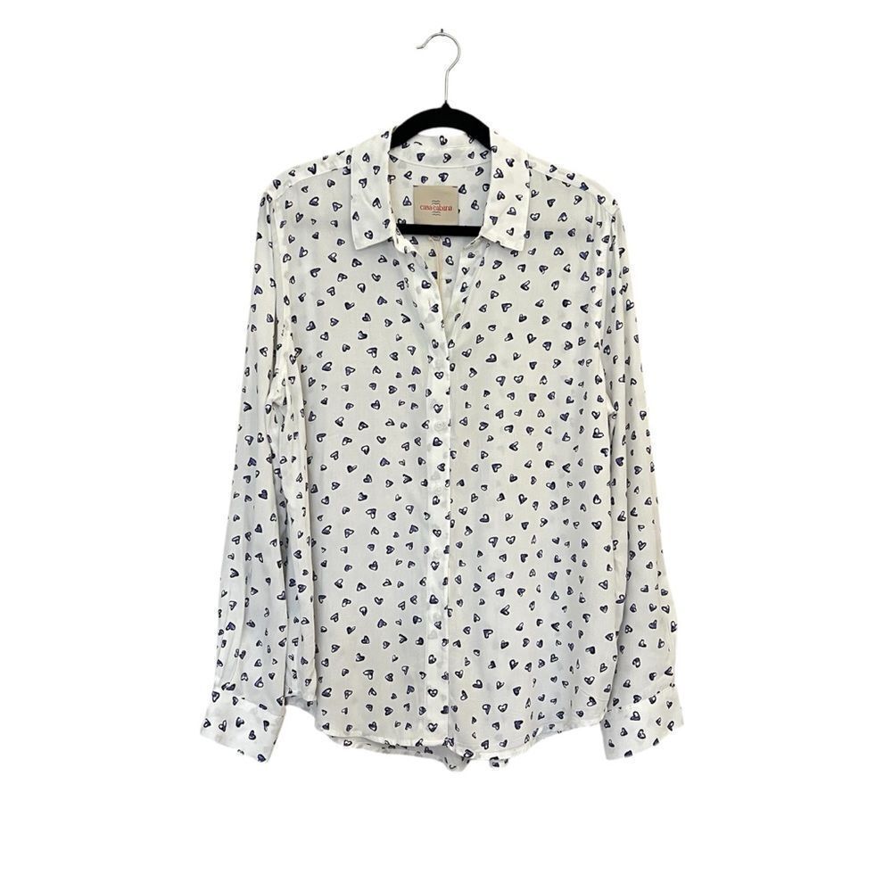 Casa Cabana Heart Print Long Sleeve Button Down Shirt Size Large Valentines Day