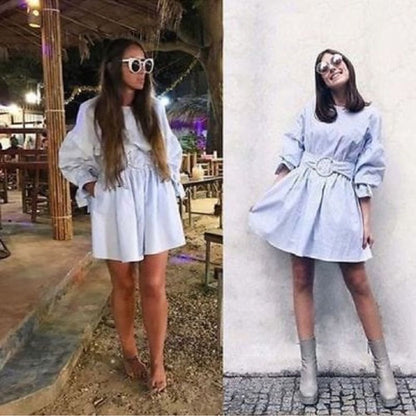 Zara Sky Blue Poplin Dress with Buckle Belt NEW Size Small Blogger Favorite