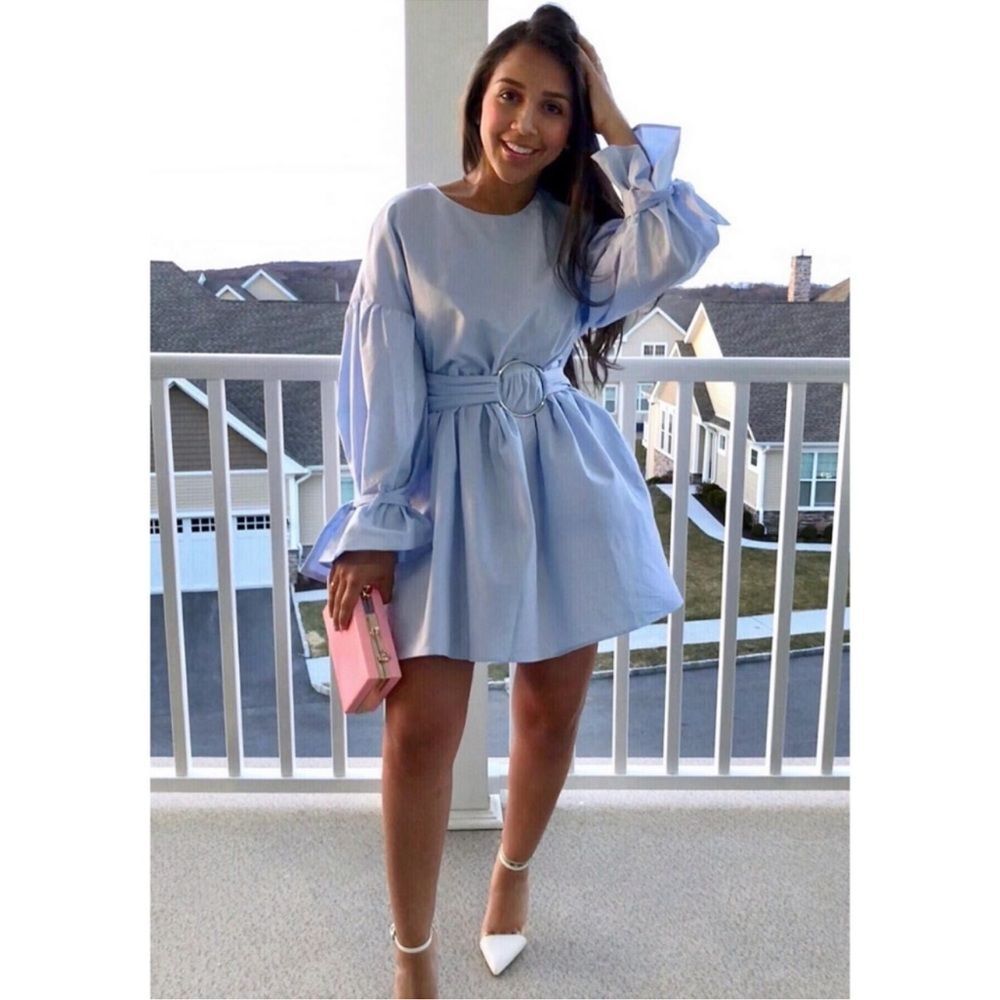 Zara Sky Blue Poplin Dress with Buckle Belt NEW Size Small Blogger Favorite