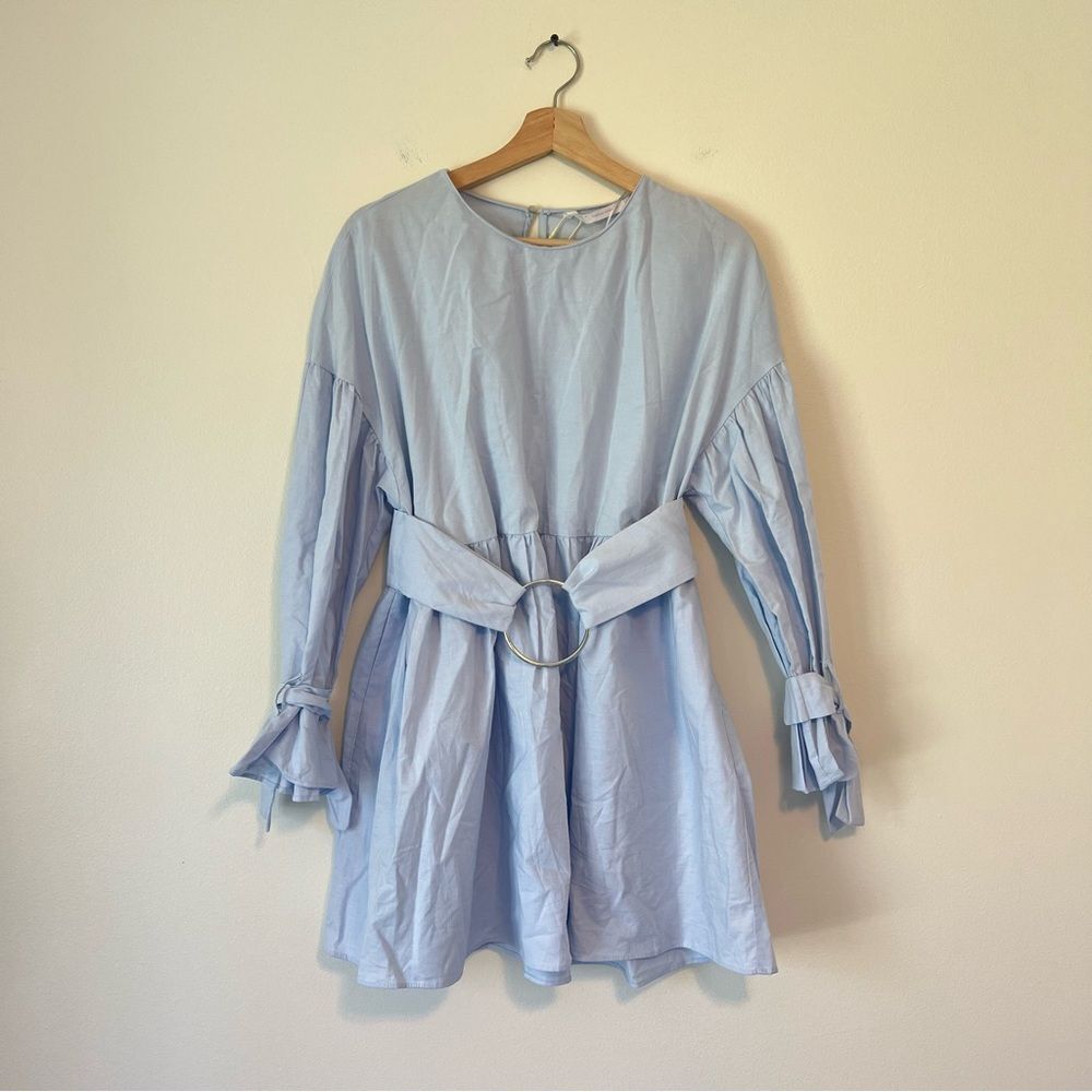Zara Sky Blue Poplin Dress with Buckle Belt NEW Size Small Blogger Favorite