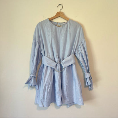 Zara Sky Blue Poplin Dress with Buckle Belt NEW Size Small Blogger Favorite