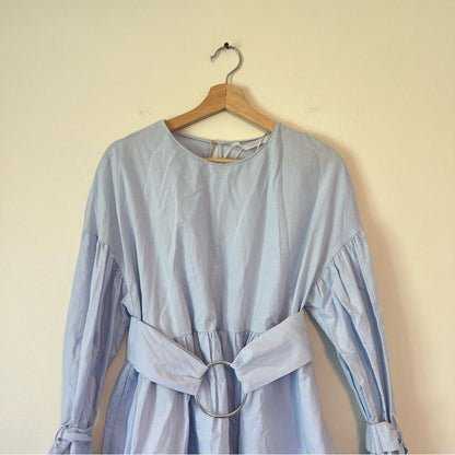 Zara Sky Blue Poplin Dress with Buckle Belt NEW Size Small Blogger Favorite