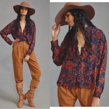 Anthropologie Pilcro The Tavi Floral Buttondown Blouse Top Size XS
