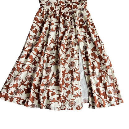 Showpo Evita Floral Midi Dress Ruched High Split Strapless NEW Size 14