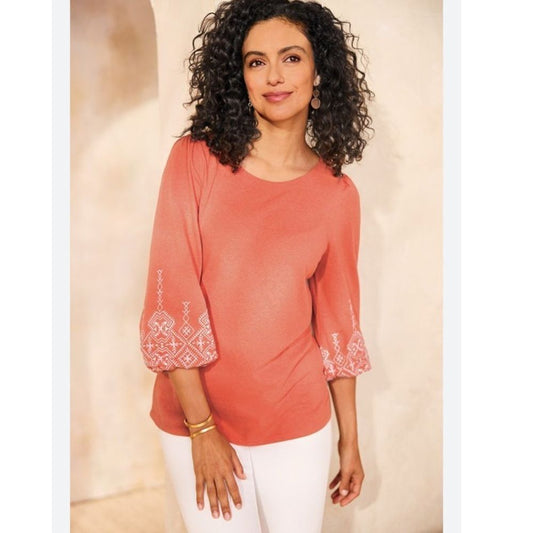 Soft Surroundings Embroidered Parisian Poet Top Size Large