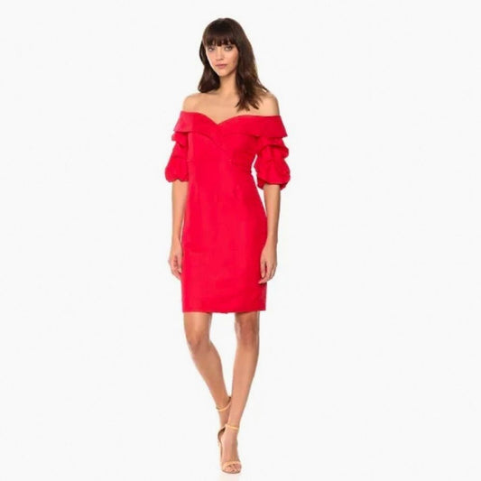 Bardot Devlin Twist Mini Dress in Lipstick Red Size 10 / L Off The Shoulder