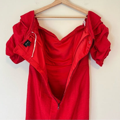Bardot Devlin Twist Mini Dress in Lipstick Red Size 10 / L Off The Shoulder