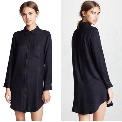 Rails Bianca Charcoal Shadow Plaid Flannel Shirt Dress Tunic Size Medium
