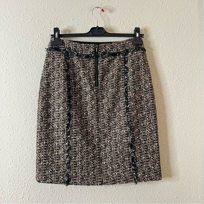 Tory Burch Tweed Mini Pencil Skirt Size 6 in Brown / Tan Wool Blend