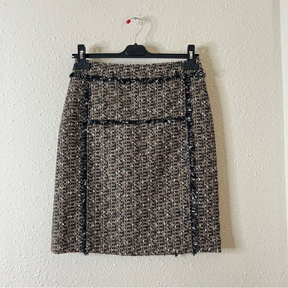 Tory Burch Tweed Mini Pencil Skirt Size 6 in Brown / Tan Wool Blend