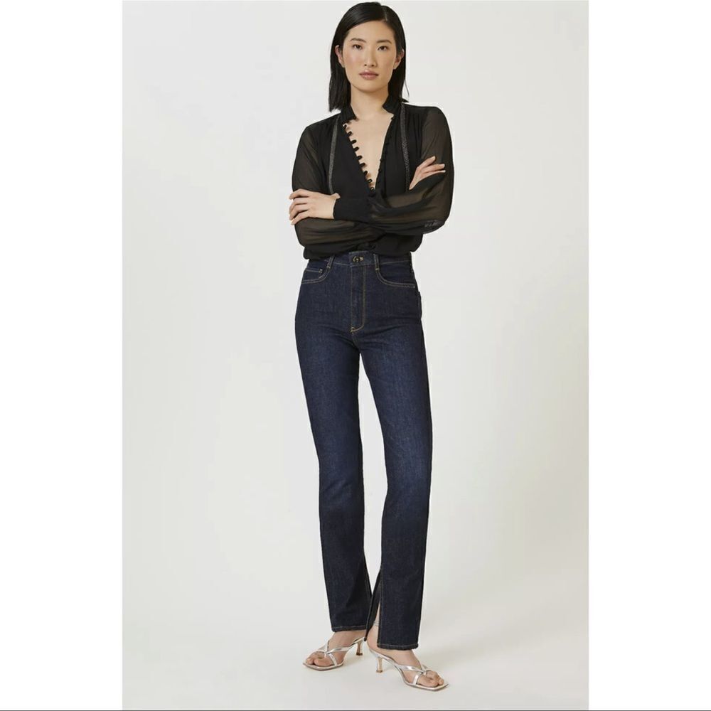 Anthropologie Pilcro The Split Dark Wash Straight Jeans NEW Size 32