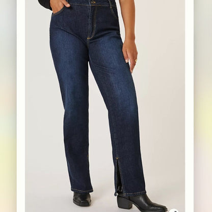 Anthropologie Pilcro The Split Dark Wash Straight Jeans NEW Size 32