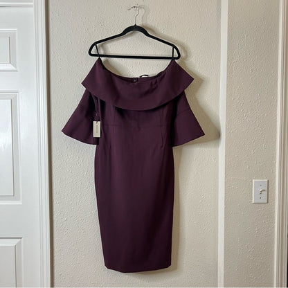 Aritzia Babaton Giovani Off The Shoulder Mini Pencil Dress in Burgundy NEW Size