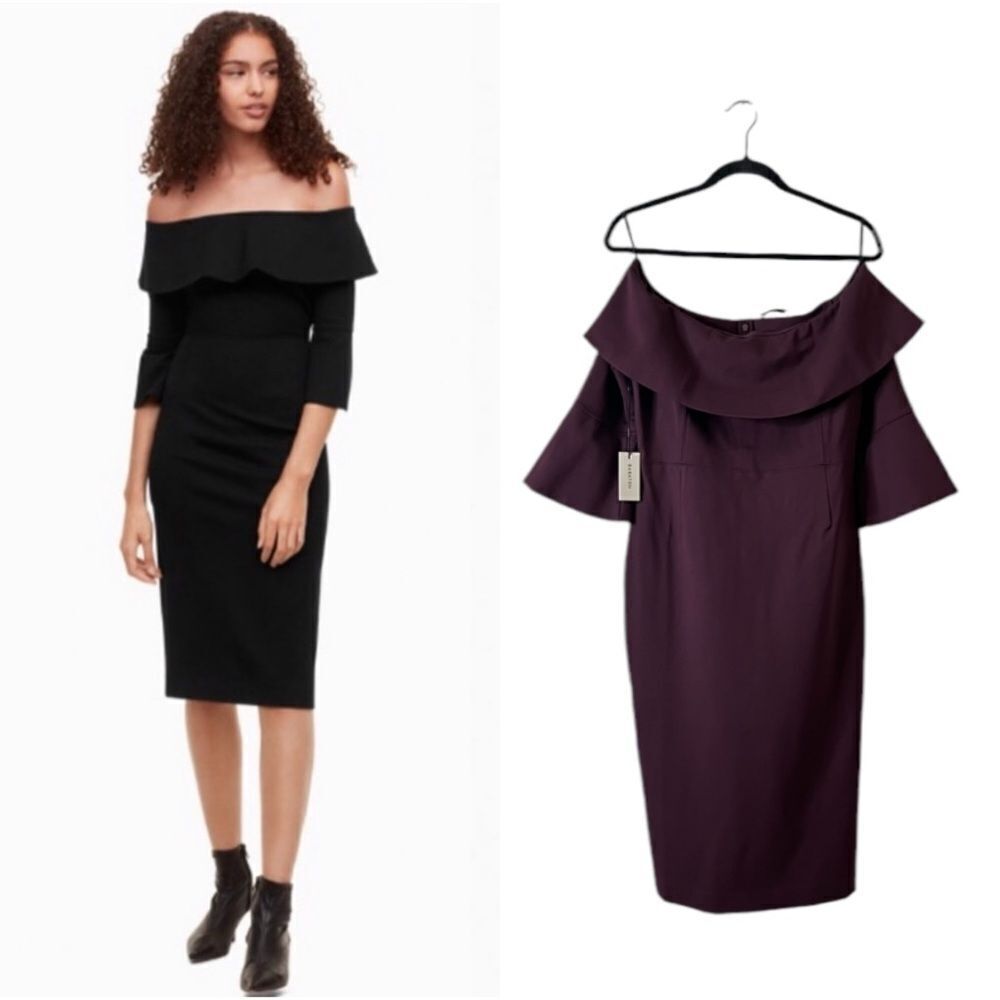 Aritzia Babaton Giovani Off The Shoulder Mini Pencil Dress in Burgundy NEW Size