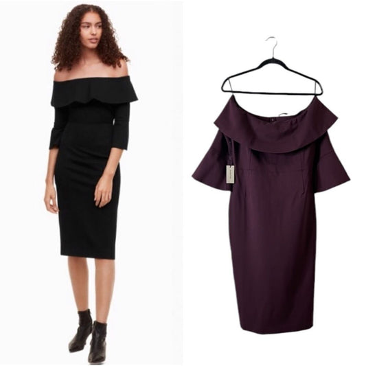 Aritzia Babaton Giovani Off The Shoulder Mini Pencil Dress in Burgundy NEW Size