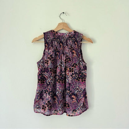 Evereve Darby Chiffon Smocked Floral Sleeveless Blouse Size XS Purple