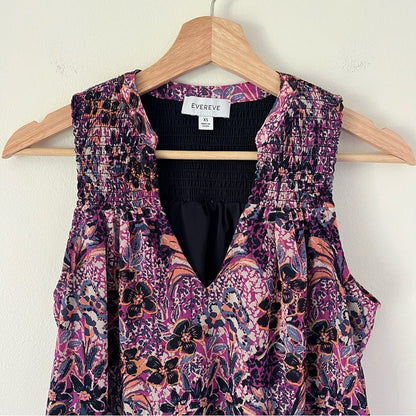 Evereve Darby Chiffon Smocked Floral Sleeveless Blouse Size XS Purple