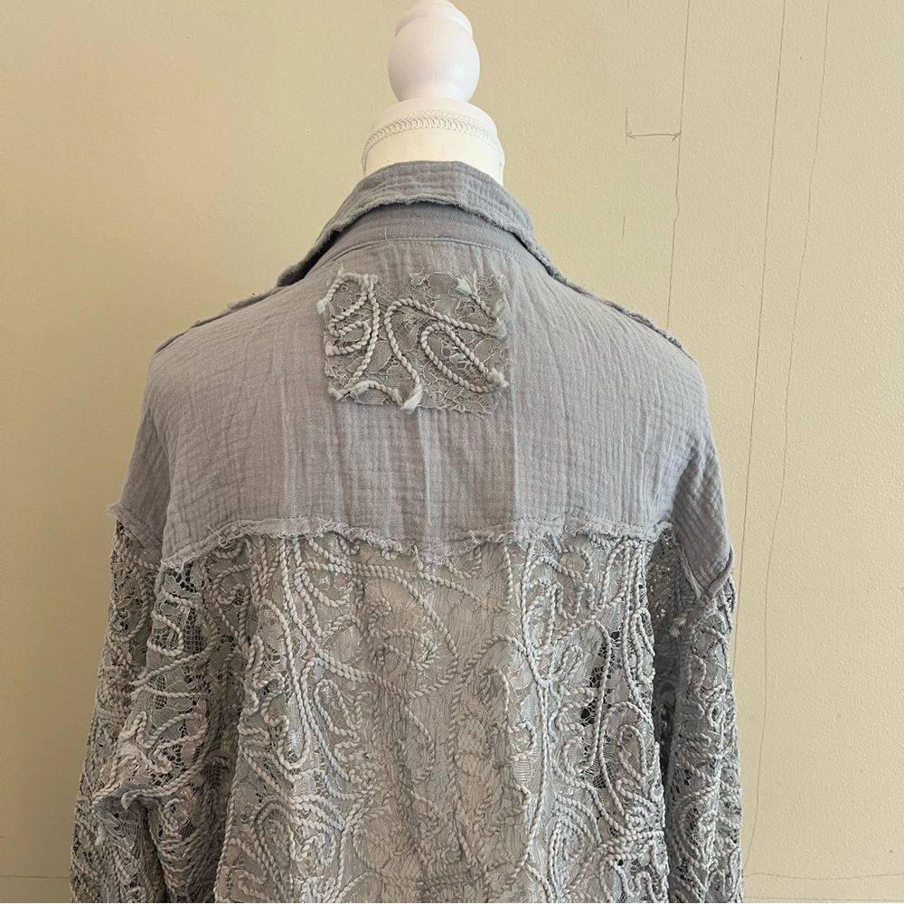 POL Oversized Lace Gauze Button Down Shirt Top Size Large