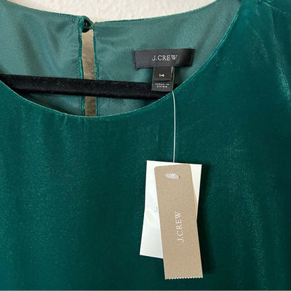 J. Crew Velvet Ruffle Hem Sleeveless Mini Dress in Emerald Green NEW Size 14