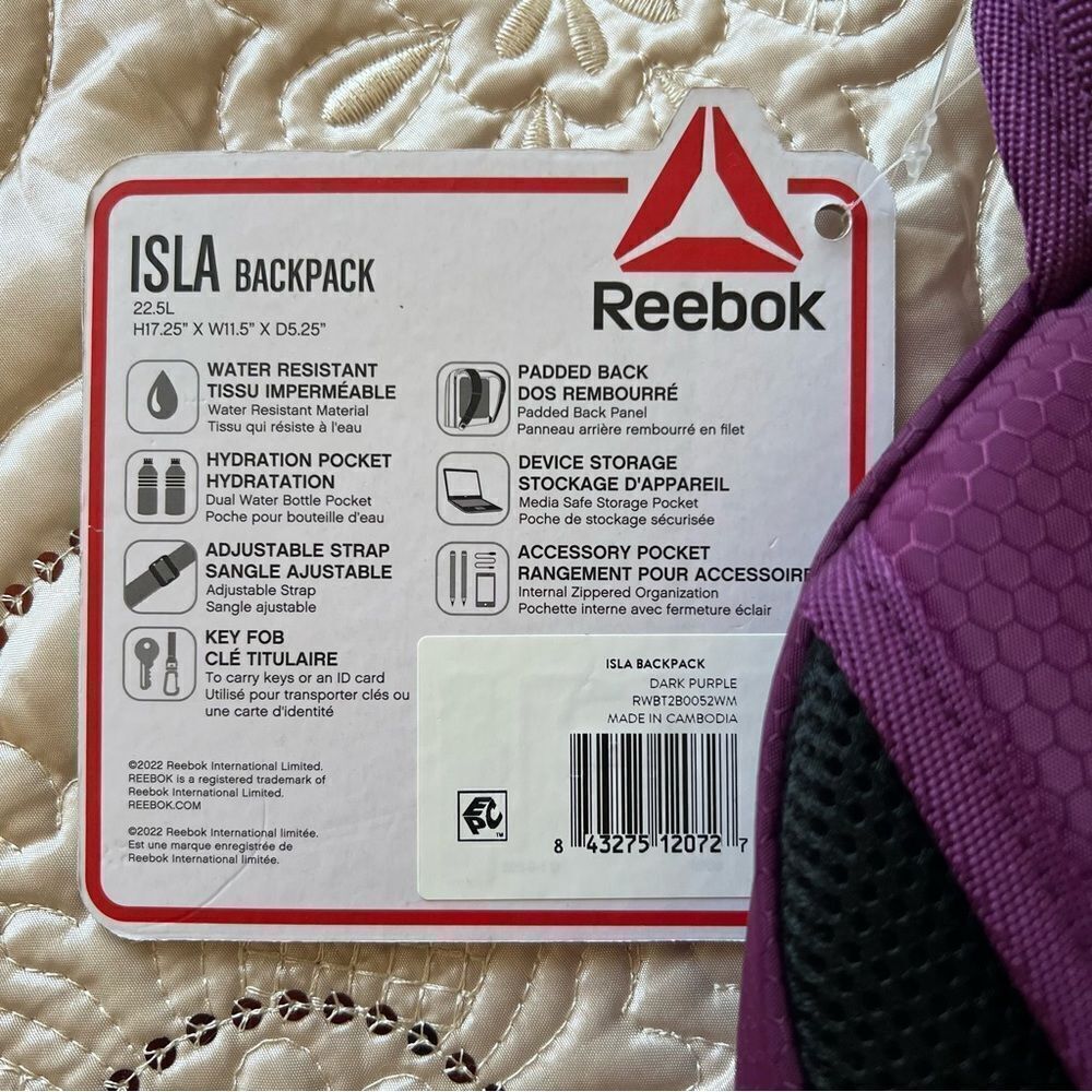 Reebok Isla 17.5” Laptop Backpack in Dark Purple NEW