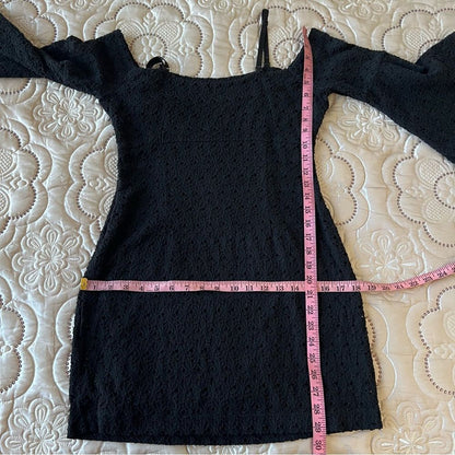 Free People Sophia Black Eyelet Crochet Mini Dress Bodycon Revolve