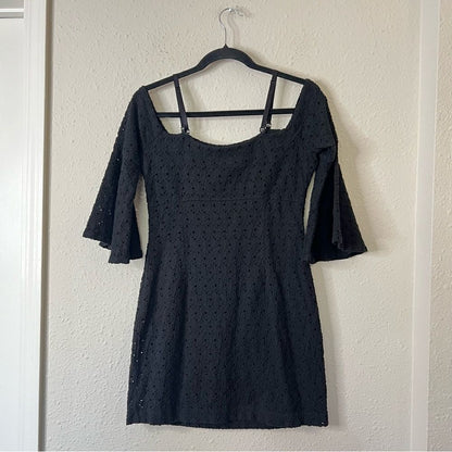 Free People Sophia Black Eyelet Crochet Mini Dress Bodycon Revolve