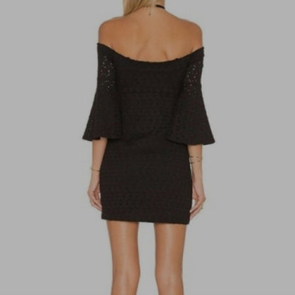 Free People Sophia Black Eyelet Crochet Mini Dress Bodycon Revolve