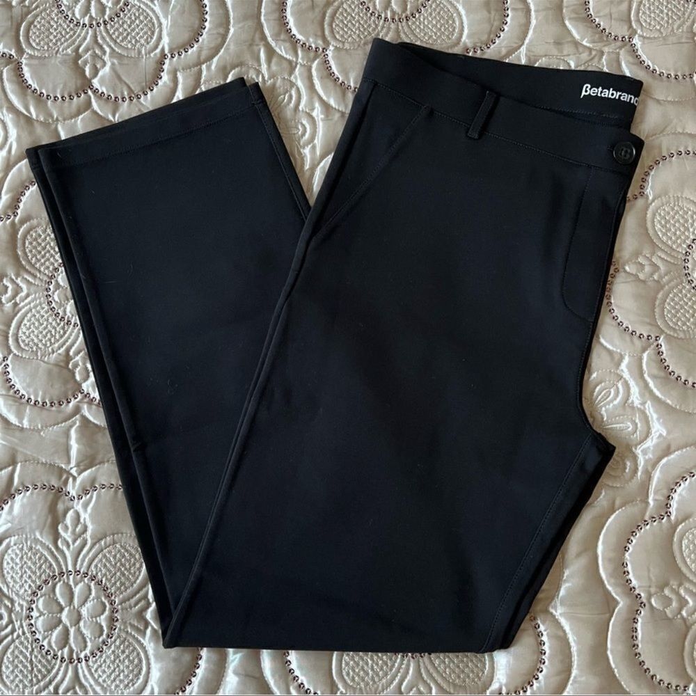 Betabrand Black Straight Leg Classic Dress Pant Yoga Pants Size L Petites