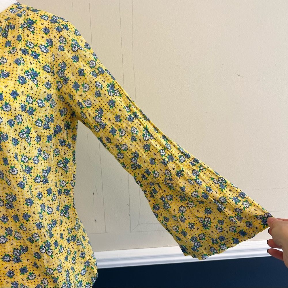 Talbots Floral Blouse Bandana Print Bell Sleeve Size Large Petite Popover