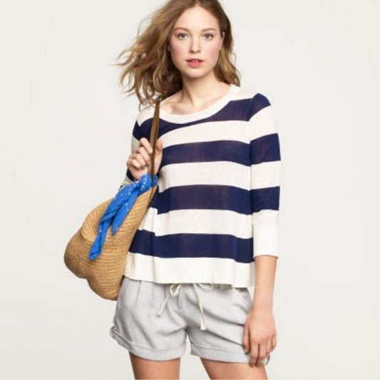 J. Crew Stripe Swingtime Silk Linen Blend Sweater Top Size Small Lightweight