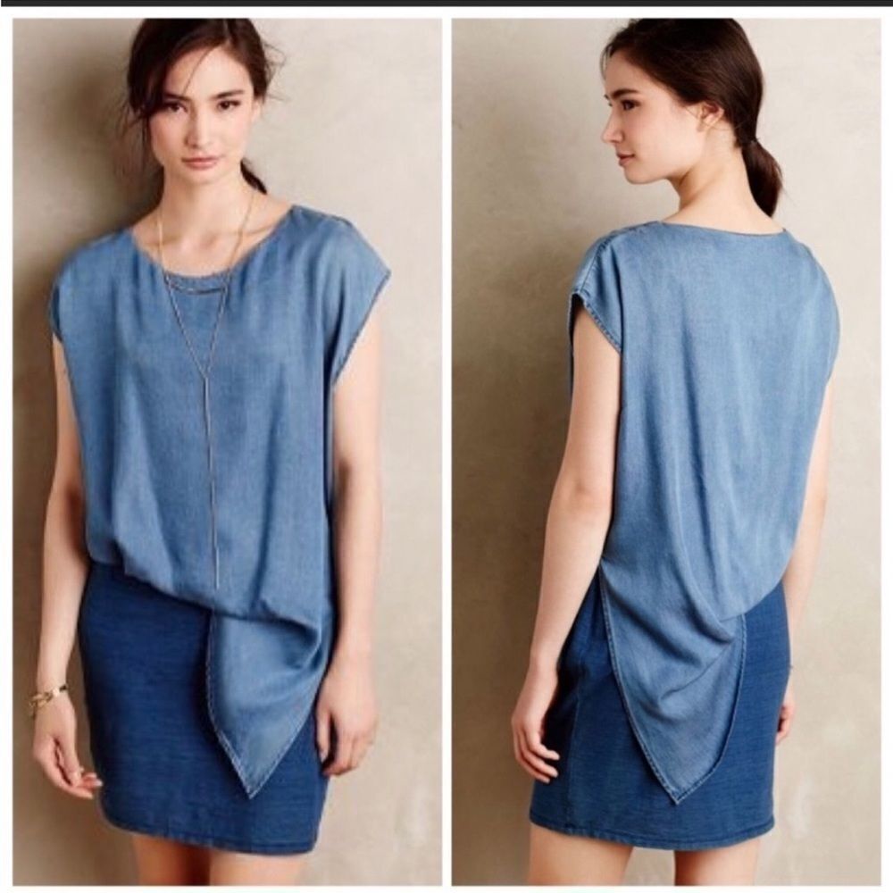 Anthropologie Amadi Denim Chambray Sandy Tuck Dress Size Medium