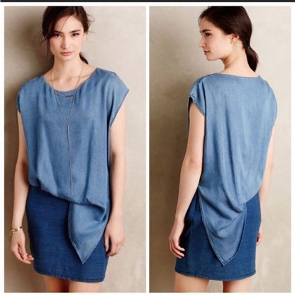 Anthropologie Amadi Denim Chambray Sandy Tuck Dress Size Medium