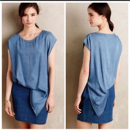Anthropologie Amadi Denim Chambray Sandy Tuck Dress Size Medium